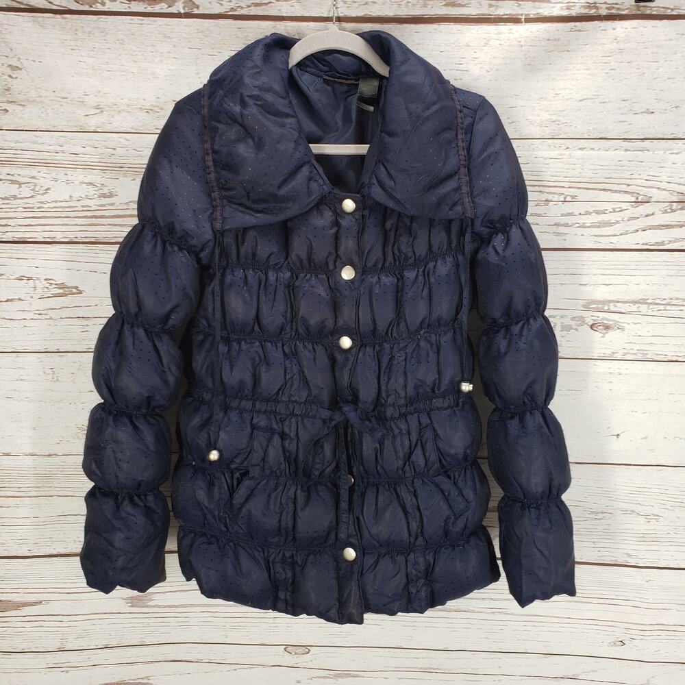 DKNY Women's Blue Navy Full Zip Down Feather Puffer Jacket Size Medium